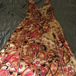 Silk simple V neck line long dress